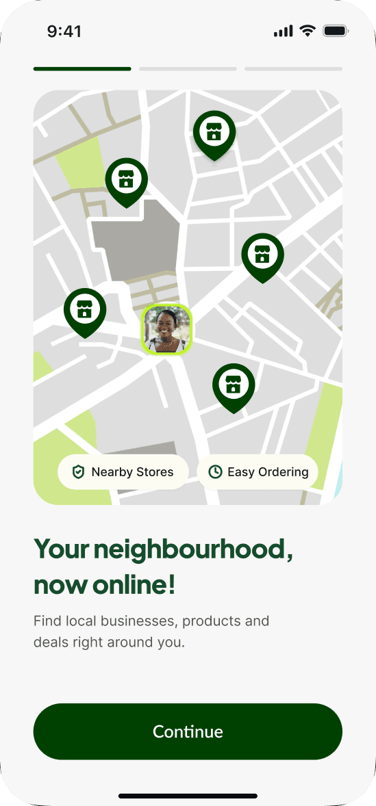 A map in the Bizlo app showing nearby businesses